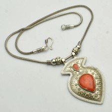 Colar étnico feito à mão de pedra preciosa coral joia presente para casamento 47 Gms AN 6987 comprar usado  Enviando para Brazil