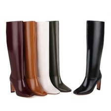 Botas sociais femininas altura do joelho 9cm salto bloco couro microfibra biqueira quadrada sapatos sociais comprar usado  Enviando para Brazil