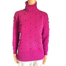Suéter feminino vintage Perry Ellis tamanho S algodão tricotado à mão pompom gola alta comprar usado  Enviando para Brazil