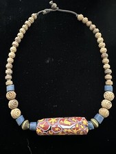 Colar chocker veneziano vintage Millefiori 16” contas de madeira esculpidas comprar usado  Enviando para Brazil