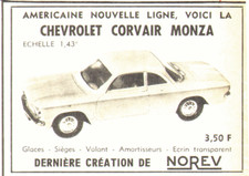 PUB VEHICULE MINIATURE  " NOREV  "     CHEVROLET CORVAIR MONZA  "  1963, usado comprar usado  Enviando para Brazil