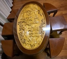 RARO! LINDO! MESA OVAL JAPONESA ANTIGA ESCULPIDA EM MADEIRA CHÁ COM 6 BANQUETAS comprar usado  Enviando para Brazil