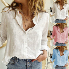 Blusa feminina casual solta manga longa algodão linho P-5XL plus size blusa comprar usado  Enviando para Brazil