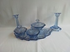 Conjunto de penteadeira de vidro azul Art Deco Bagley (Whitby) comprar usado  Enviando para Brazil