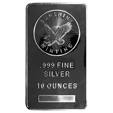 Barra de prata fina 10 onças troy Sunshine Mint .999 em perfeito estado marca SI lacrada, usado comprar usado  Enviando para Brazil