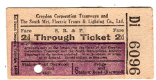 Ingresso de bonde: Croydon Corporation & South. Met Trams, bilhete 2d através, usado comprar usado  Enviando para Brazil