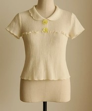 Waniliowa / żółta bluzka 👚 z krótkim rękawem 👚 w stylu retro vintage 👚, używany na sprzedaż  PL