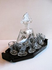 Conjunto antigo de licor de vidro da Tchecoslováquia bandeja de copos decantadores Art Deco década de 1930 comprar usado  Enviando para Brazil