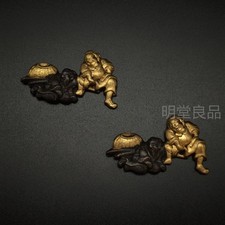 Encaixes de espada samurai de cobre folheados a ouro formato Hamajin Menuki decoração armadura, usado comprar usado  Enviando para Brazil