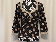 NOVO SEM ETIQUETAS ODILLE TAMANHO 4 Preto Ajustado Floral Renda e Fita Amarrado Colarinho e Punhos FOFO! comprar usado  Enviando para Brazil