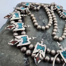 Colar de peão prata esterlina 925 Navajo flor de abóbora Thunderbird Ag 24250 comprar usado  Enviando para Brazil