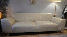 Cream leather sofa for sale  HAMPTON