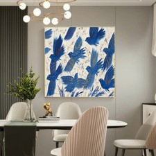 Flores de pombo azul abstrato feitas à mão paisagem grande arte moderna sala de estar comprar usado  Enviando para Brazil