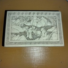 Caixa de bugigangas de laca esculpida branca chinesa antiga antiga estampada China, usado comprar usado  Enviando para Brazil