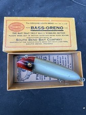 VINTAGE SOUTH BEND BASS ORENO OLHO DE VIDRO EM CABEÇA VERMELHA ALUMÍNIO NA CAIXA comprar usado  Enviando para Brazil