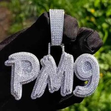 Pingente redondo de moissanita real 3 quilates personalizado número letra folheado a ouro branco 14K comprar usado  Enviando para Brazil