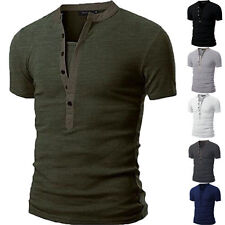 Men's Decote V Camiseta músculo Tee manga curta casual tops Botões Blusa comprar usado  Enviando para Brazil