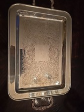 Bandeja de servir vintage Leonard folheada a prata pés alças Hallmarked 9,5X 13,5 comprar usado  Enviando para Brazil