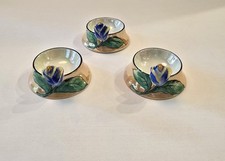 Usado, Pratos de sal vintage pintados à mão folhas verdes flor azul (3) pés Japão comprar usado  Enviando para Brazil