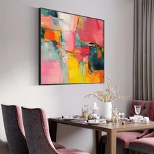 Pintura a óleo pintada à mão abstrata contemporânea grande arte de parede lona amarelo vermelho comprar usado  Enviando para Brazil