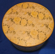 Caja de sombreros de papel tapiz vintage con mango y tapa con cable rosas amarillas 12" X 12" X 7" segunda mano  Embacar hacia Mexico