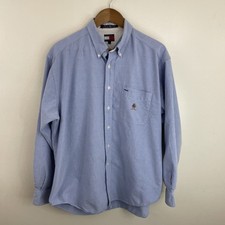 Camisa masculina vintage Tommy Hilfiger azul grande manga longa botão para baixo 100% algodão comprar usado  Enviando para Brazil