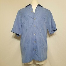 Camisa tropical havaiana caribenha folhas de palma em relevo azul hibisco masculina M, usado comprar usado  Enviando para Brazil