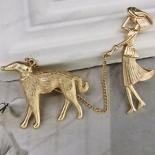 Broche vintage feminino AFGHAN DOG WALKER estilo art déco RETRO Borzoi Wolfhound comprar usado  Enviando para Brazil