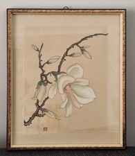 Malarstwo na jedwabiu obraz "Magnolia" ręczne malowanie 21*26cm painting on silk na sprzedaż  PL