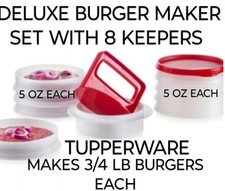 TUPPERWARE Burger Press SUPER CONJUNTO com 8 KEEPERS 5" 1 selo vermelho 1 prensa 1 anel 11 peças comprar usado  Enviando para Brazil