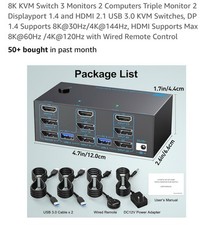 Usado, Switch KVM monitor triplo 8K@60Hz 4K@144Hz HDMI+2 DisplayPort 4 portas USB 3.0 comprar usado  Enviando para Brazil