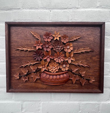 Quadro floral de madeira esculpida em inglês. Bandeja de madeira esculpida à mão. Amostrador de madeira., usado comprar usado  Enviando para Brazil