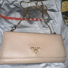 Bolsa de ombro PRADA corrente carteira couro bege bronzeado rosa logotipo malva corrente dourada 2x comprar usado  Enviando para Brazil