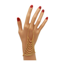 Pulseira feminina de metal dourado corrente de mão anel conectado onda joias elegantes comprar usado  Enviando para Brazil
