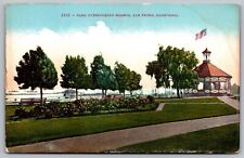 Cartão postal vintage Park Harbor San Pedro California bandeira americana flores gazebo comprar usado  Enviando para Brazil