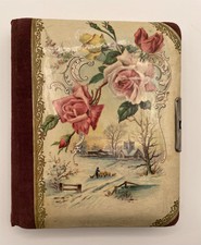 Álbum de fotos antigo de veludo celulóide rosas fazenda vitoriana vazio Alemanha, usado comprar usado  Enviando para Brazil