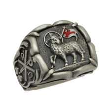 Anel cruzado masculino Lamb of God prata esterlina cavaleiro templário Chi Rho alfa ômega comprar usado  Enviando para Brazil