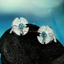 Natural London Blue topaz Gemstone 925 Sterling silver Cufflinks for Men's #783 comprar usado  Enviando para Brazil