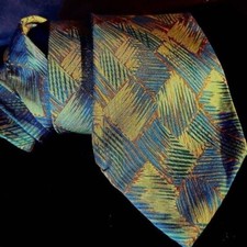 Gravata de seda Claude Montana vintage retrô havaiana tapa tiki azul turquesa laranja comprar usado  Enviando para Brazil