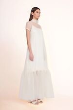 Lujo Cuello Alto Blanco Organza Maxi Vestido Con Volantes Dobladillo Sencillo Y comprar usado  Enviando para Brazil