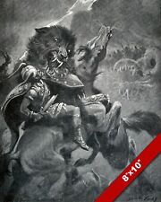 VIKING GOD ODIN ON HORSE FIGHTS MYTH WOLF FENRIR PAINTING REAL CANVAS ART PRINT comprar usado  Enviando para Brazil