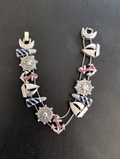 Pulseira Berloque Náutico Antiga Esmalte Âncora Marítima Veleiro Farol Deslizante comprar usado  Enviando para Brazil