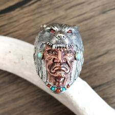 Anel chefe indiano cocar lobo prata esterlina 925 e latão tamanho 11 exclusivo! comprar usado  Enviando para Brazil