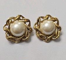 Brincos de torção vintage Givenchy Paris Nova York pérola falsa tom dourado.  AR comprar usado  Enviando para Brazil