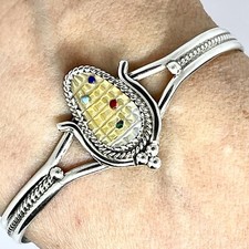 Bracelete de orelha de milho 6,5 polegadas amarelo esfregão turquesa Zuni nativo assinado esterlina comprar usado  Enviando para Brazil