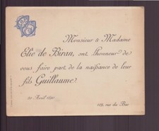 Birth announcement 1890 d'occasion  Expédié en Belgium