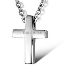 Collar colgante de plata acero inoxidable simple cruz lisa para hombre y mujer joyería segunda mano  Embacar hacia Mexico