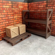 Prateleira com palete da UE e caixas de madeira para garagem de diorama escala 1:18 comprar usado  Enviando para Brazil