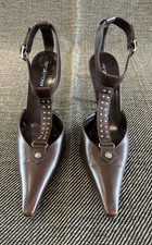 39.5 9.5 Sapatos Sergio Rossi Couro Marrom Studs Stiletto Biqueira Pontiaguda Vintage Ano Novo comprar usado  Enviando para Brazil