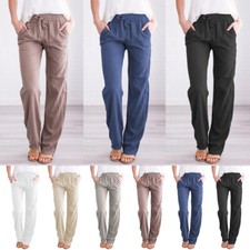 Calça feminina de algodão linho perna larga casual solta longa parte de baixo ∂, usado comprar usado  Enviando para Brazil